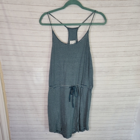 LOU & GREY TEAL STRIPED LINEN BLEND RACER BACK DRESS, SZ LARGE - Picture 2 of 13